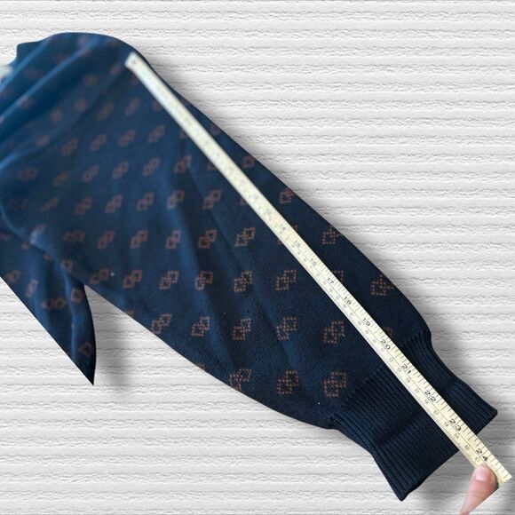 Vtg Claiborne Sweater Mens XL Navy Red Geometric Grandpa Knit Hong Kong 90s - Picture 8 of 8